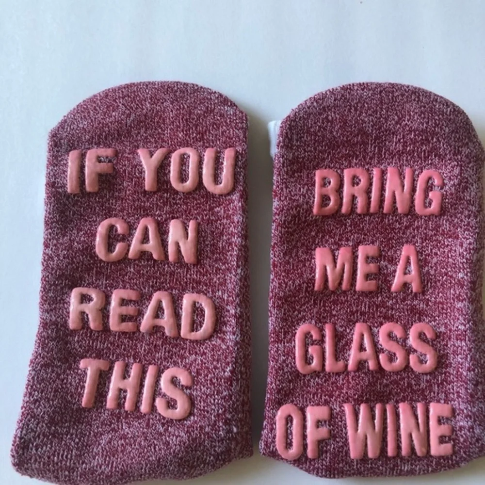 Wine Lover Novelty Socks Burgundy White Non Slip If You Can Read This Bring Wine - Picture 2 of 2